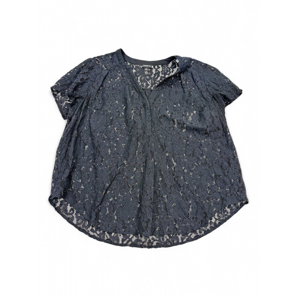 Torrid Black Lace Short-Sleeve Blouse Plus Size 14‎